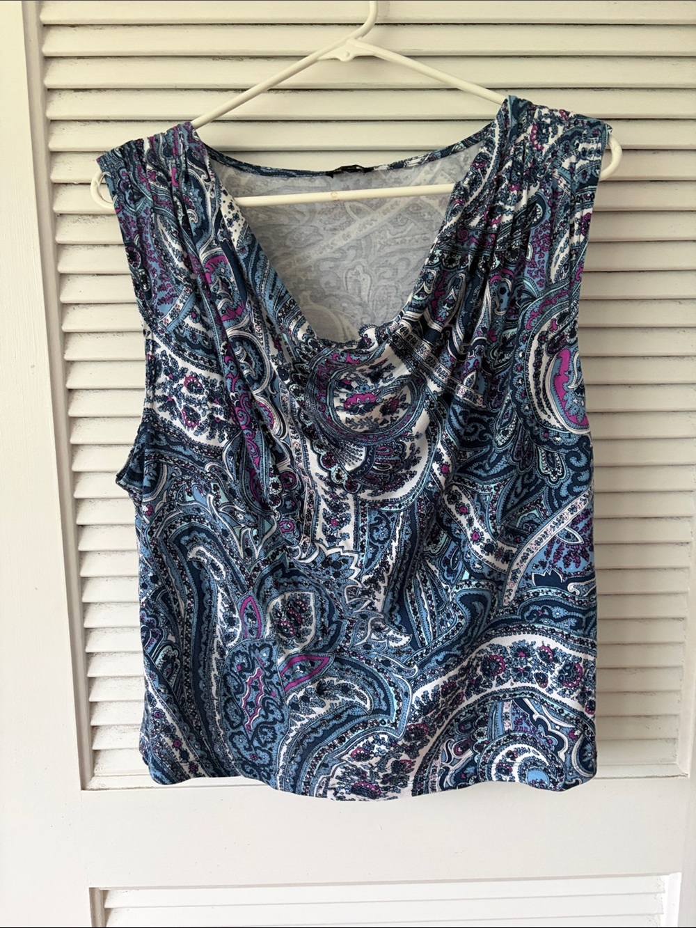 Talbots Blue Paisley Drape Neck Sleeveless Top